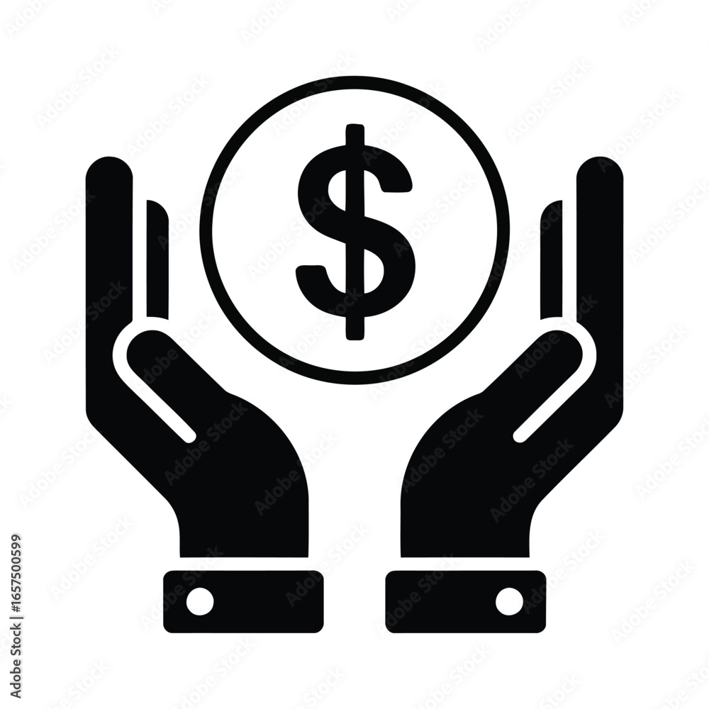 Black silhouette vector illustration of hands holding money symbol Black silhouette vector illustration of hands holding money symbol