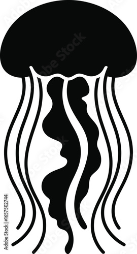 Black jellyfish tentacles and bell marine life sea creature