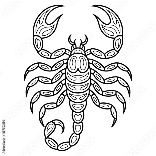 Scorpion Coloring Page Detailed Black and White Vector Illustration