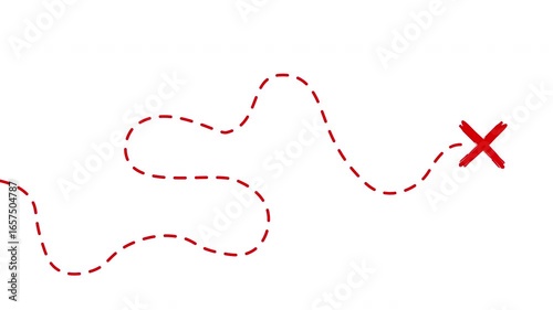 Treasure Map with Dashed Line Path and Red X Marking the spot on white and green background