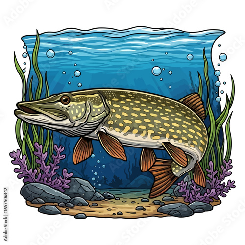 pike fishing illustration logo vector image t shirt