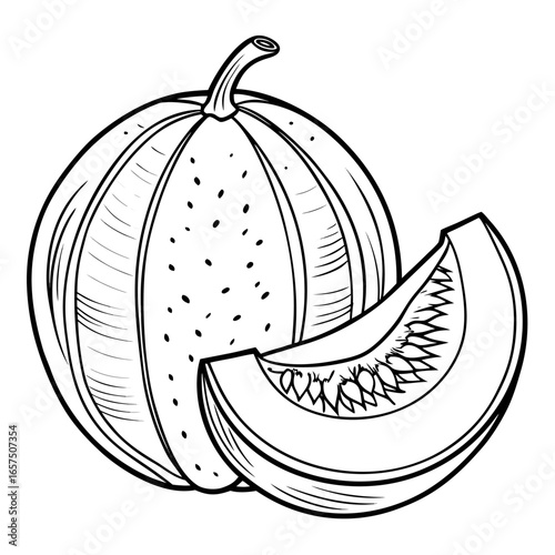Muskmelon Fruit Line Art Vector