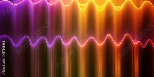 Abstract wave pattern with flowing lines in shades of red, purple, and orange, set against a dark background.