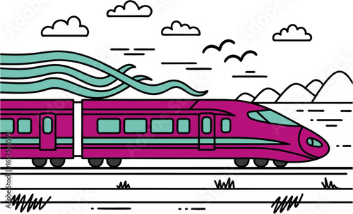 Fast train vector illustration with a modern minimal line style