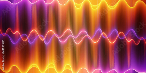 Abstract wave pattern with flowing lines in shades of red, purple, and orange, set against a dark background.