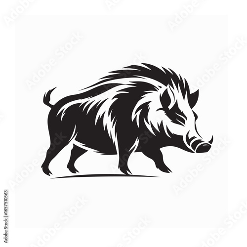 Wild boar  image vector. wild boar black and white vector on white background