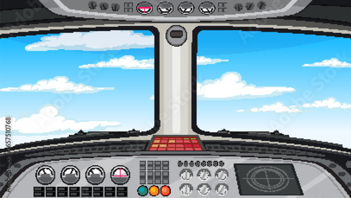 Airplane Cockpit View with Clear Blue Sky