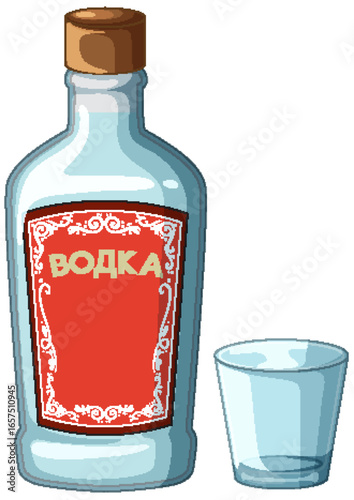 Vodka Bottle and Shot Glass Vector Illustration