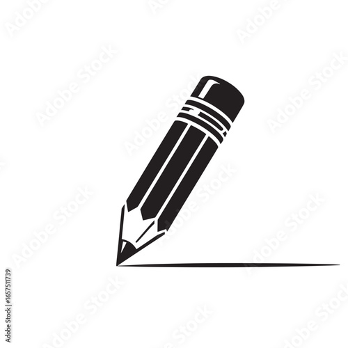 Classic Black and White Pencil Illustration Drawing a Line on White Background with Eraser Bands Detail and Sharp Tip