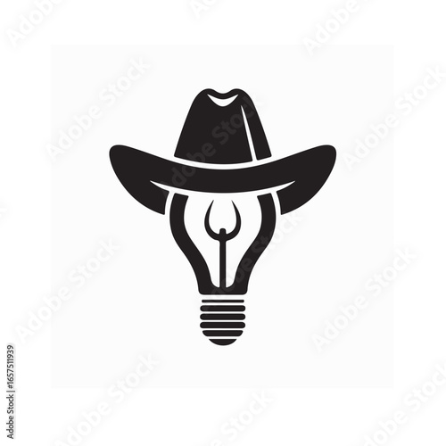 Light Bulb Wearing Cowboy Hat Logo Vector  on White Background