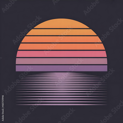 Retro sunset over calm water reflection