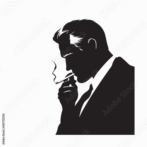 Business Man Silhouette Smoking Cigarette Side View Vector Illustration