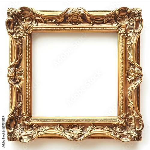 square gild vintage frame white background