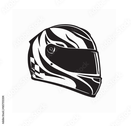 Black and White Racing Helmet Vector Illustration in Simple Modern Design