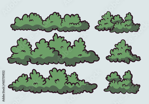 Hand-Drawn Cartoon Green Bushes Vector Illustration