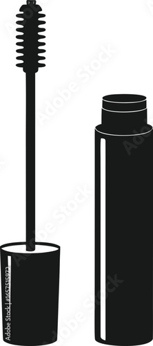 Black deodorant bottle and a cleaning brush on a white background makeup kit