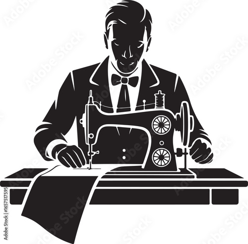 Craftsman Sewing Silhouette on Antique Machine