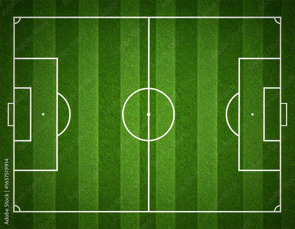 Fototapeta premium Soccer field top view, realistic grass texture