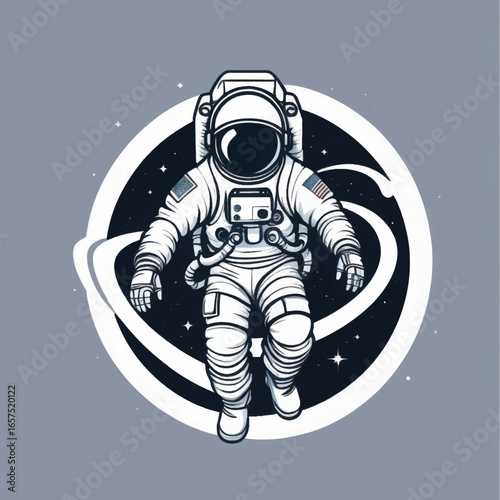 Astronaut in Space Suit, Floating in Cosmic Space, Detailed Illustration