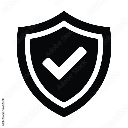 Black silhouette vector illustration of shield with security check mark