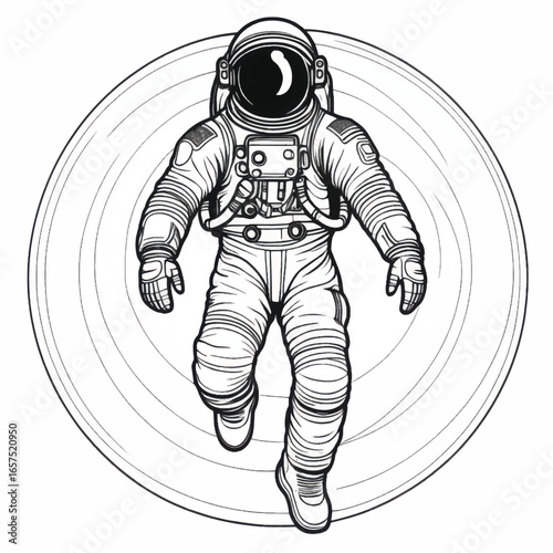 Detailed Line Art of an Astronaut in Space Suit