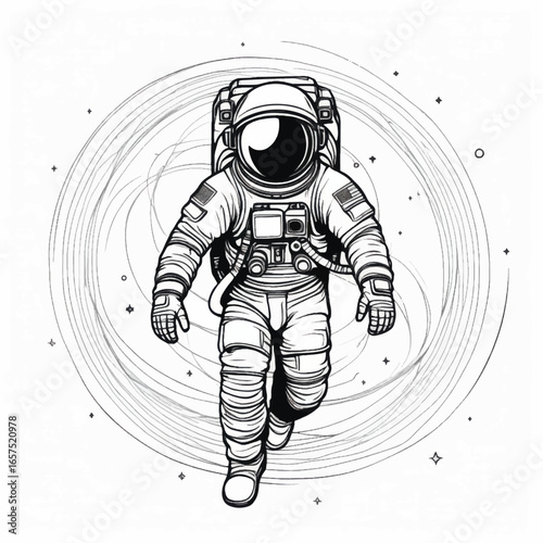 Astronaut in Space Suit Walking Through Cosmic Vortex