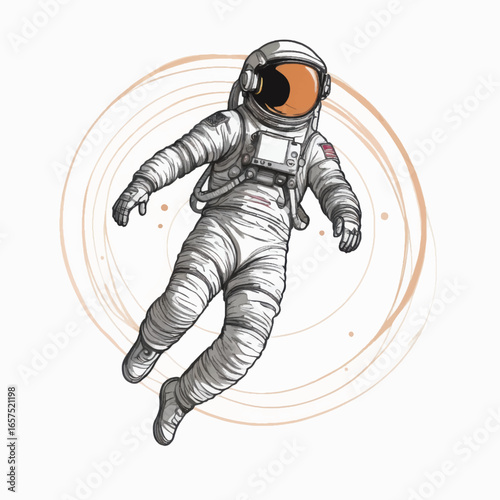 Detailed Illustration of an Astronaut Floating in Space with Orange Visor