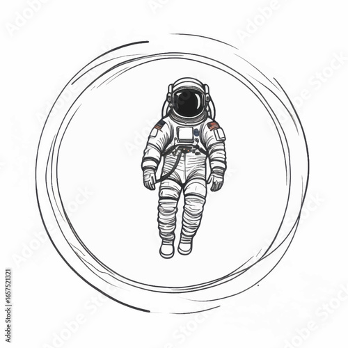 Astronaut in Space Suit, Floating in a Circular Design