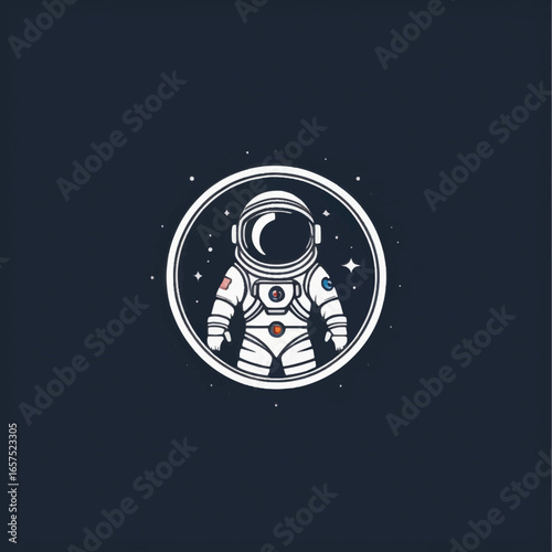 Stylized Astronaut in a Circular Frame with Starry Background