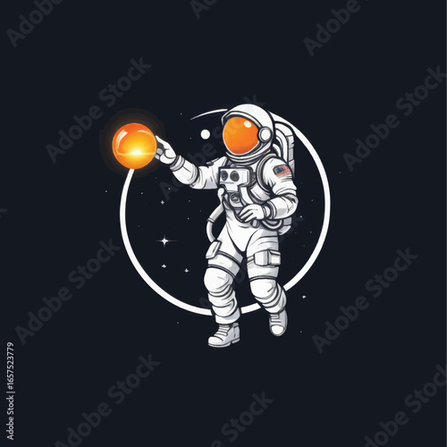 Astronaut in Space Holding a Glowing Orb, Dynamic Pose