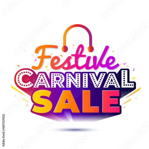 Festive Carnival Sale, Shopping promotion 3d logo unit design with bag isolated on white background.