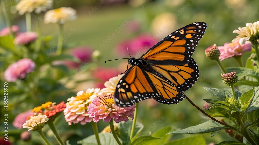 Obraz premium monarch butterfly on flowerbutterfly, monarch, insect, flower, nature, orange, garden, summer, wings, beauty, spring, wing, fly, black, macro, flowers, bug, yellow, colorful, nectar, animal, close-up