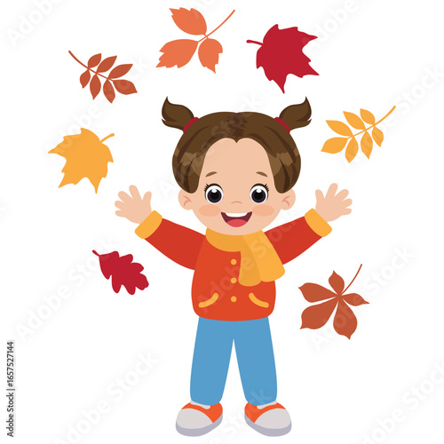 Cute little fall girl vector cartoon illustration