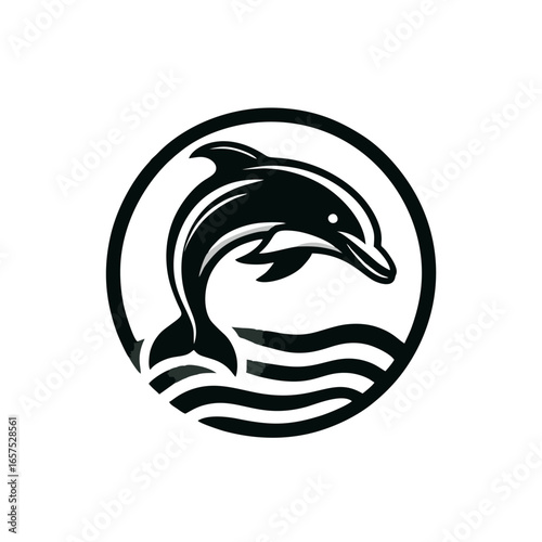 Dolphin Swimming in Circle Emblem
