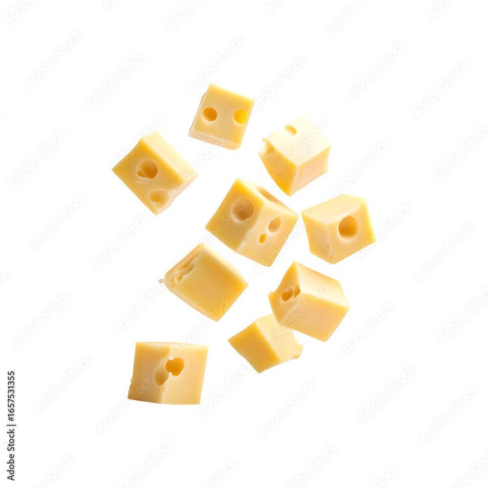 Obraz premium Falling cubes of Emmental cheese