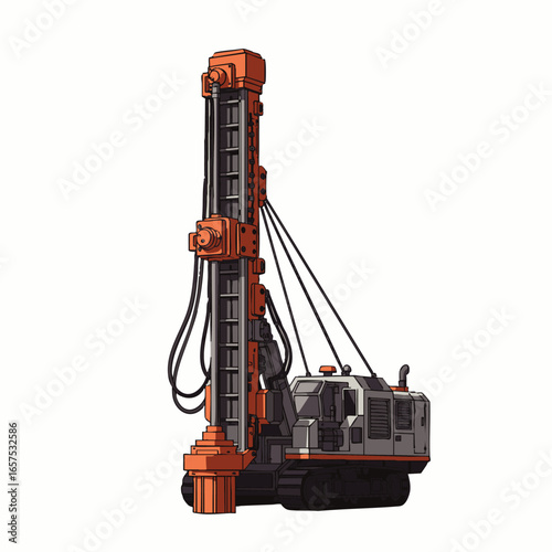 A robust orange and grey drilling rig, essential for deep foundation work and construction projects, stands ready for heavy-duty industrial tasks.