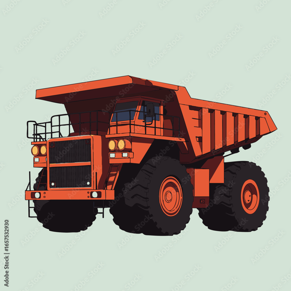 Obraz premium A robust, powerful orange heavy-duty dump truck, essential for large-scale mining and construction operations, depicted with precision.