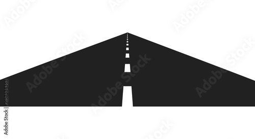 A black silhouette of a road with dashed lines on a white background