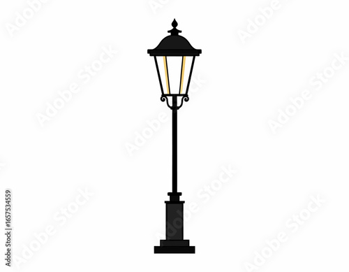 Black Silhouetted Decorative Outdoor Street Lamp Post.