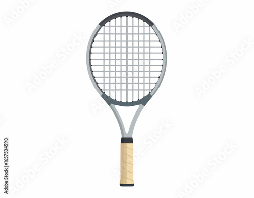 Gray Tennis Racket with Light Beige Grip.