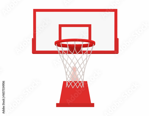 Red Basketball Hoop and Backboard on White Background.