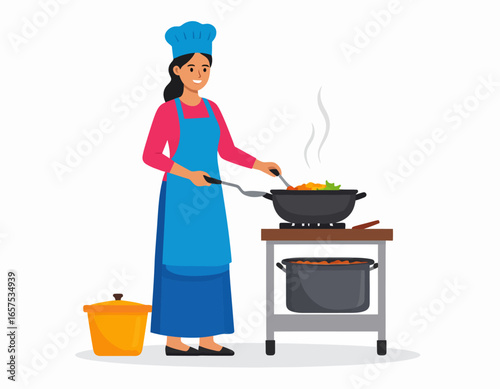 Smiling Chef Cooking in a Kitchen Setting.
