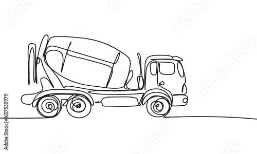Concrete Mixer Truck Line Art