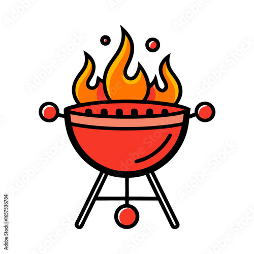 Red hot barbecue grill ready for a summer cookout, perfect for outdoor dining, featuring flames for delicious grilling and backyard fun