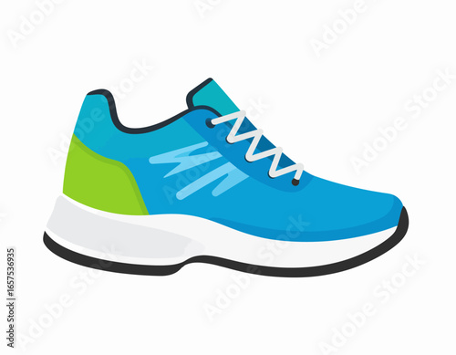 Colorful Blue and Green Athletic Running Shoe Illustration.