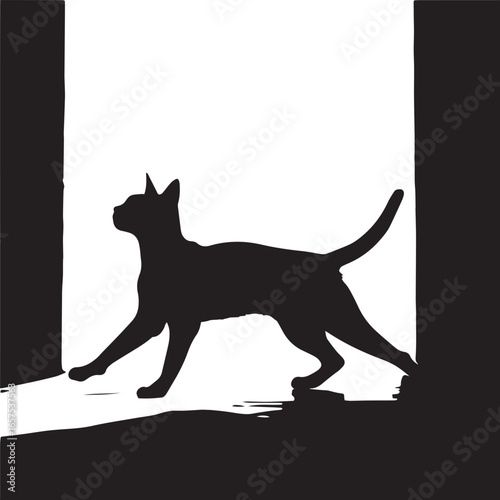 black cat walking silhouette – elegant pet animal design graphic