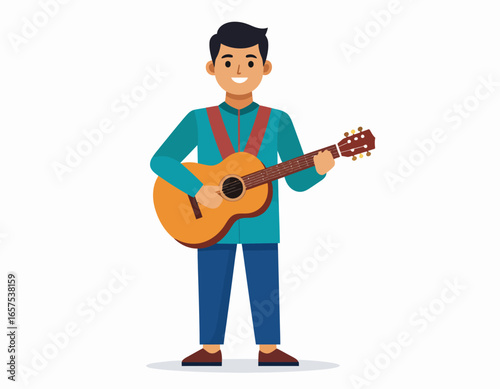 Smiling Man Playing an Acoustic Guitar.