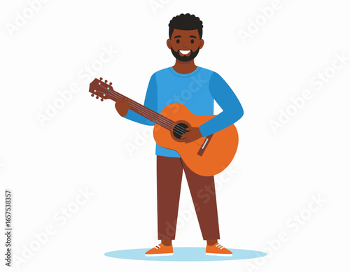 Smiling Man Playing an Acoustic Guitar.