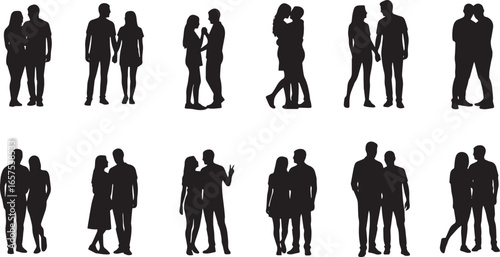 Couple Love Silhouette Vector | set, Romantic Relationship People Illustration