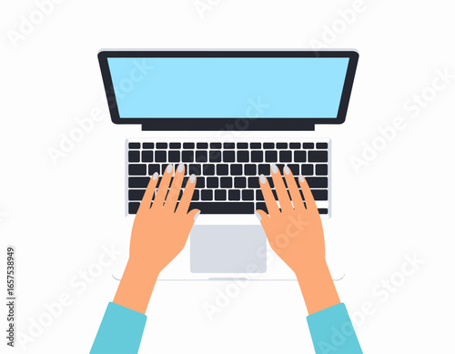 Overhead View of Hands Typing on a Laptop.